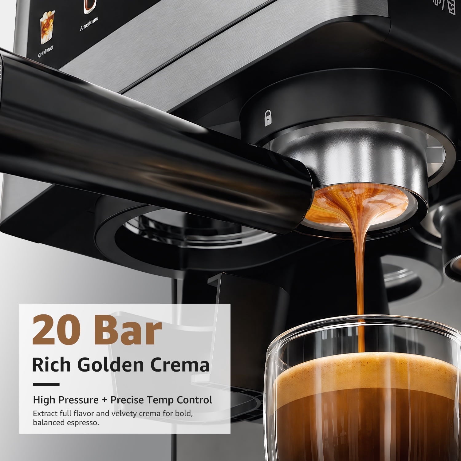 LifeImpree Espresso Machine with Grinder, 20 Bar Coffee Machine for Home with Powerful Milk Frother Steam Wand, 30 Grind Settings, 1550W Coffee Maker with Portafilter for Capsules
