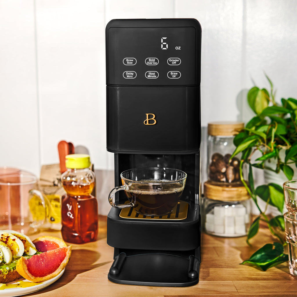 Beautiful Perfect Grind™ Programmable Single Serve Coffee Maker with Build-In Grinder, White Icing by Drew Barrymore