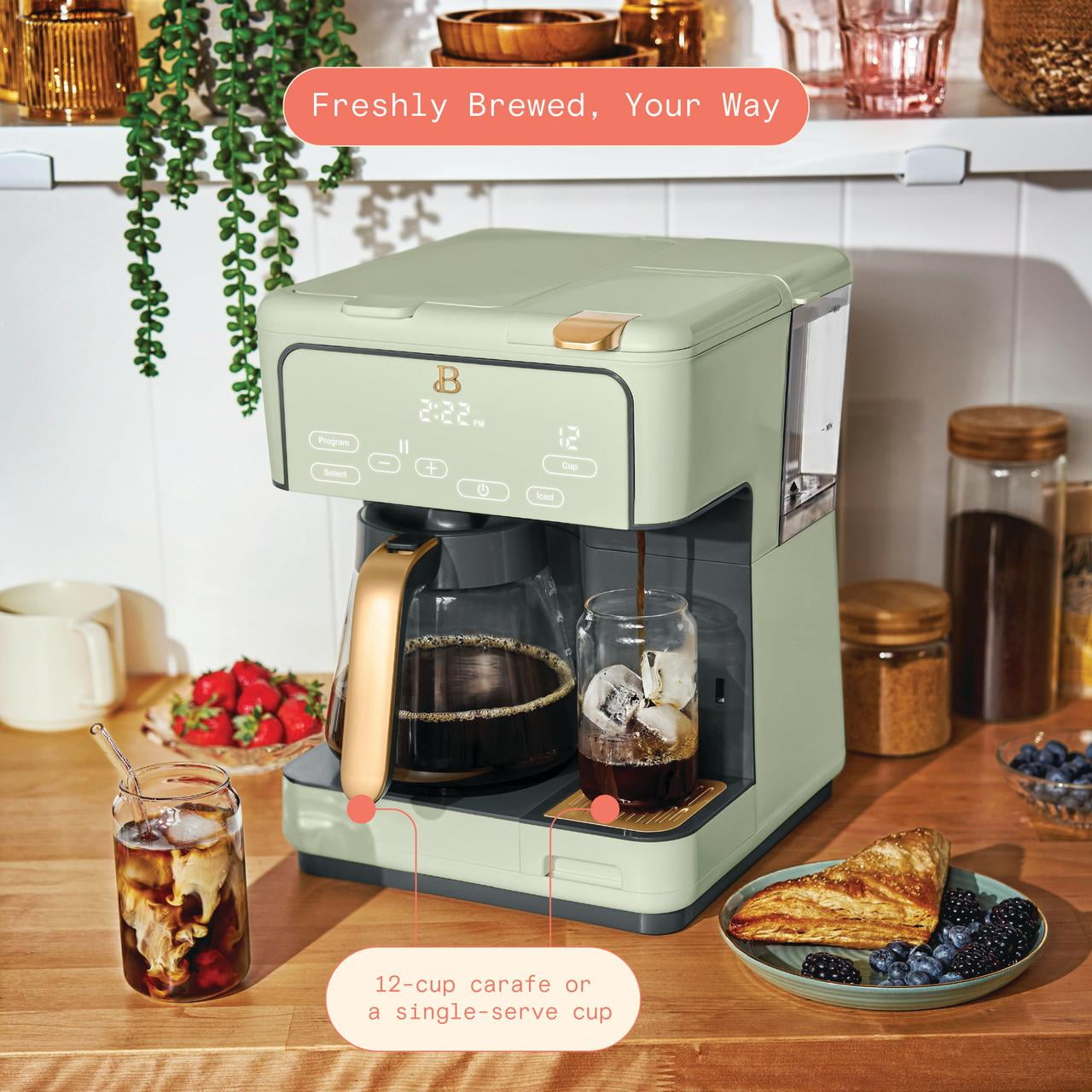 Beautiful Multi-Brew Coffee Maker, 12-Cup and Single-Serve Coffee Machine, Black Sesame by Drew Barrymore