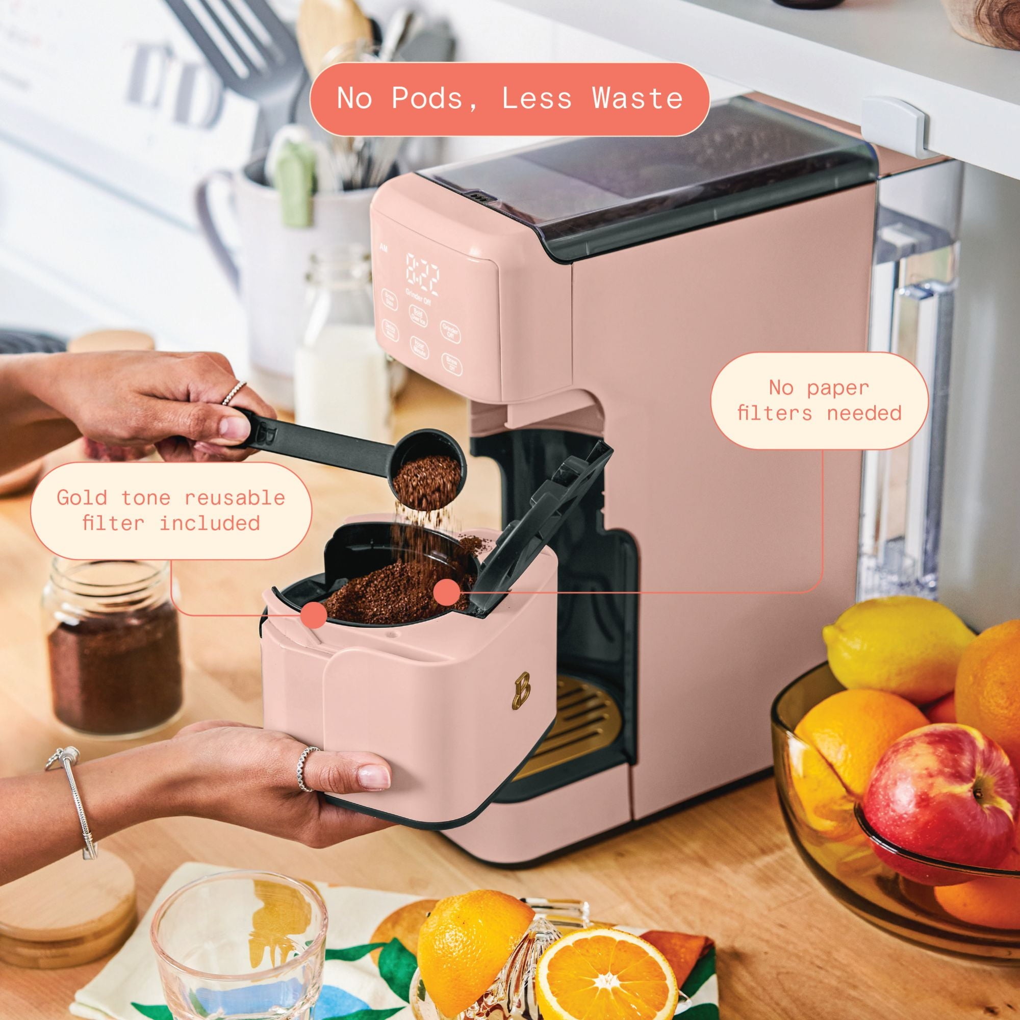 Beautiful Perfect Grind™ Programmable Single Serve Coffee Maker with Build-In Grinder, White Icing by Drew Barrymore