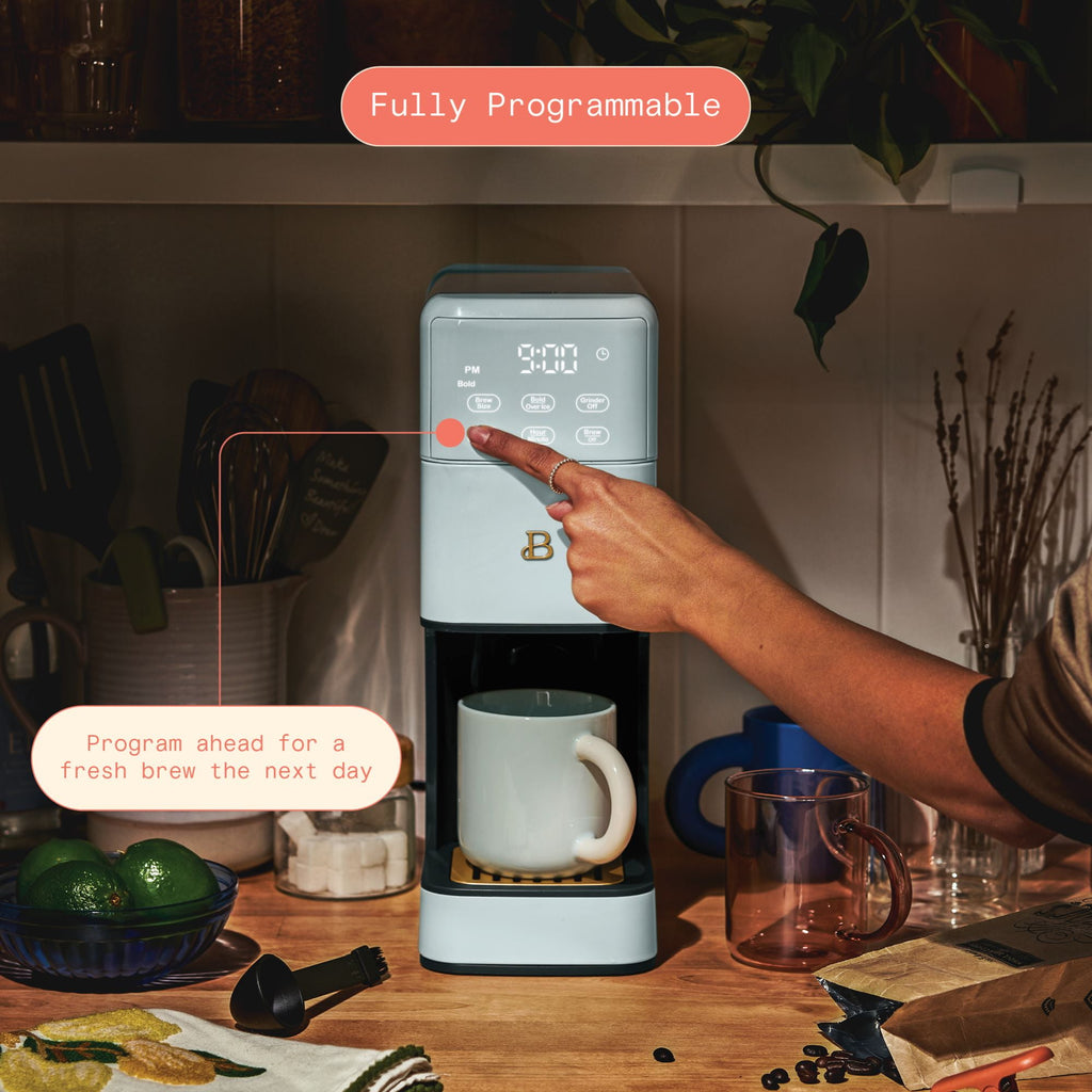 Beautiful Perfect Grind™ Programmable Single Serve Coffee Maker with Build-In Grinder, White Icing by Drew Barrymore