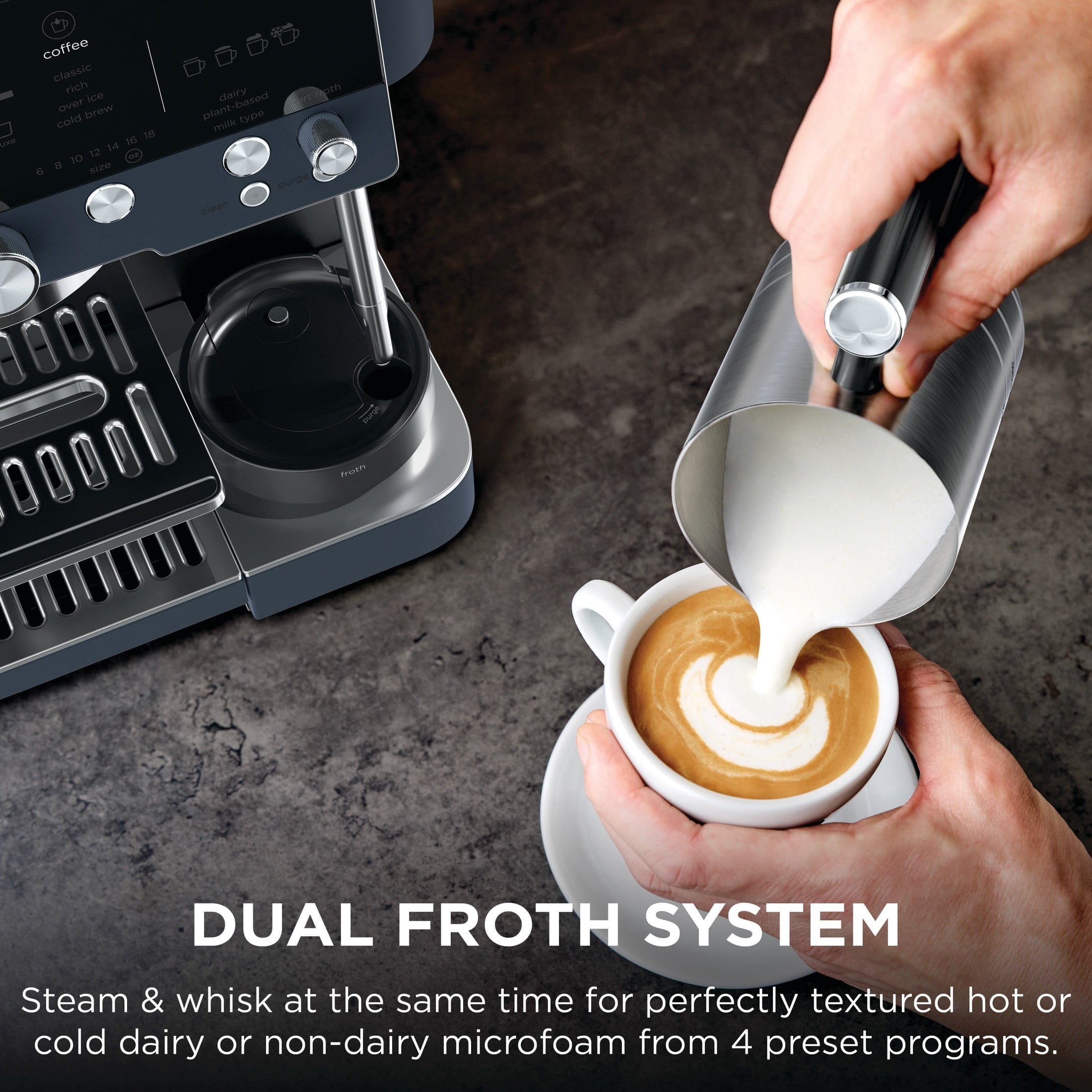 Ninja Luxe Café Premier Espresso Machine & Drip Coffee Maker, Rapid Cold Brew, Integrated Grinder, Assisted Tamper, Hands-Free Frother for Cappuccinos, Dairy or Non-Dairy, ES600 Stainless Steel