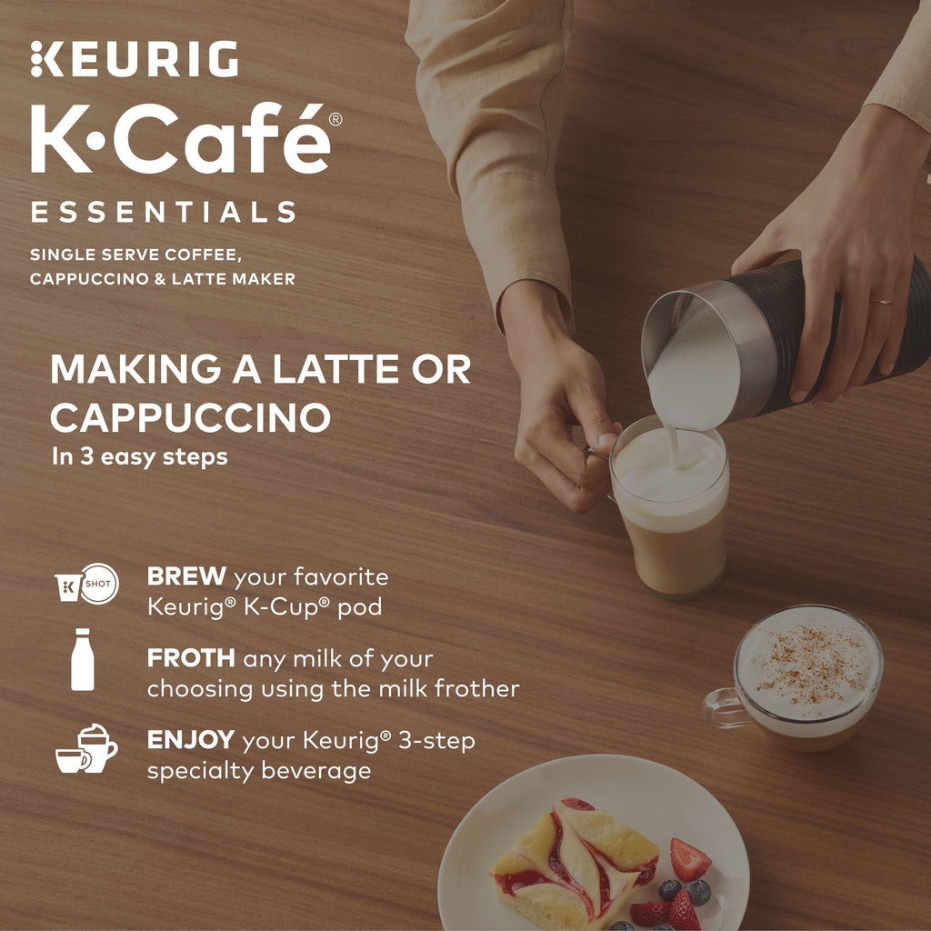 Keurig K-Cafe Essentials Single-Serve K-Cup Pod Coffee, Latte and Cappuccino Maker with Built-In Frother, Black