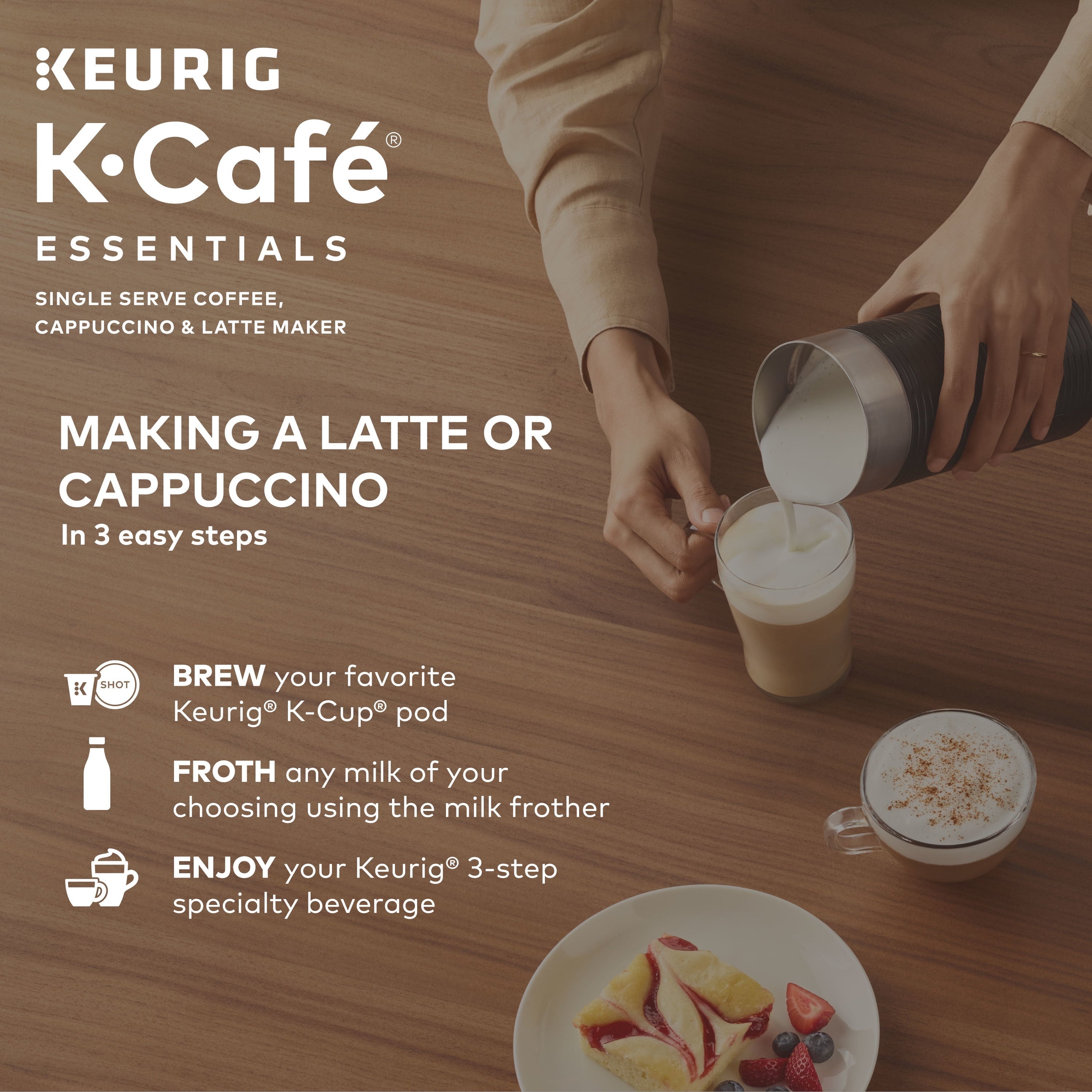 Keurig K-Cafe Essentials Single-Serve K-Cup Pod Coffee, Latte and Cappuccino Maker with Built-In Frother, Black