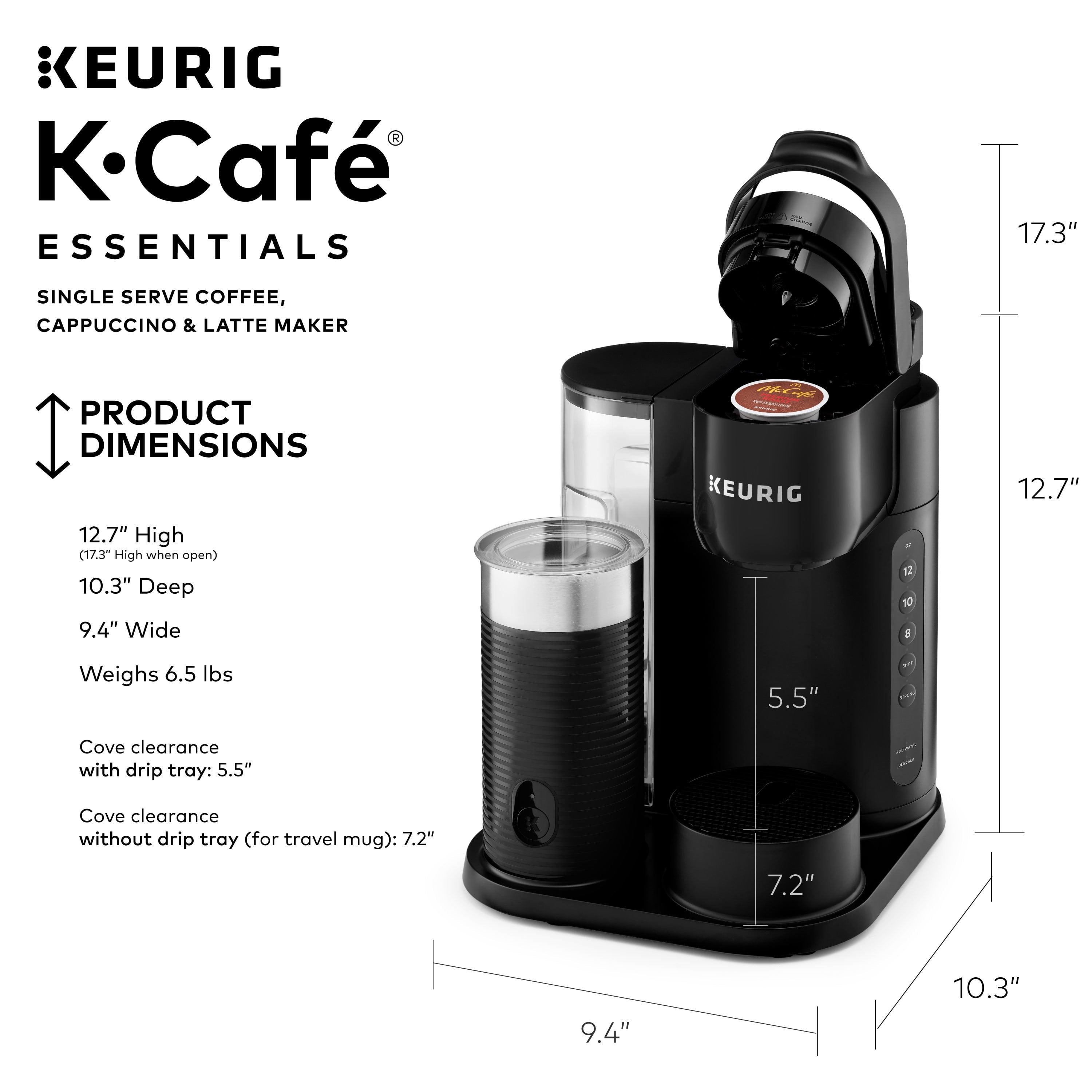 Keurig K-Cafe Essentials Single-Serve K-Cup Pod Coffee, Latte and Cappuccino Maker with Built-In Frother, Black