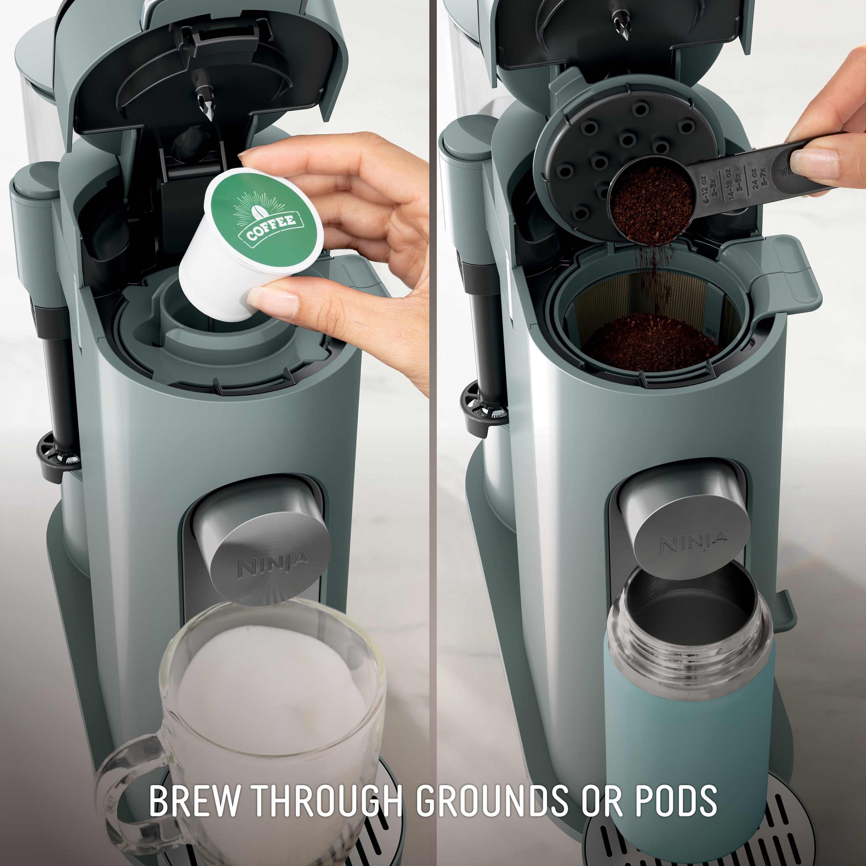 Ninja Pods & Grounds Specialty Single-Serve Coffee Maker, K-Cup Pod Compatible, Built-In Milk Frother, PB051, Black