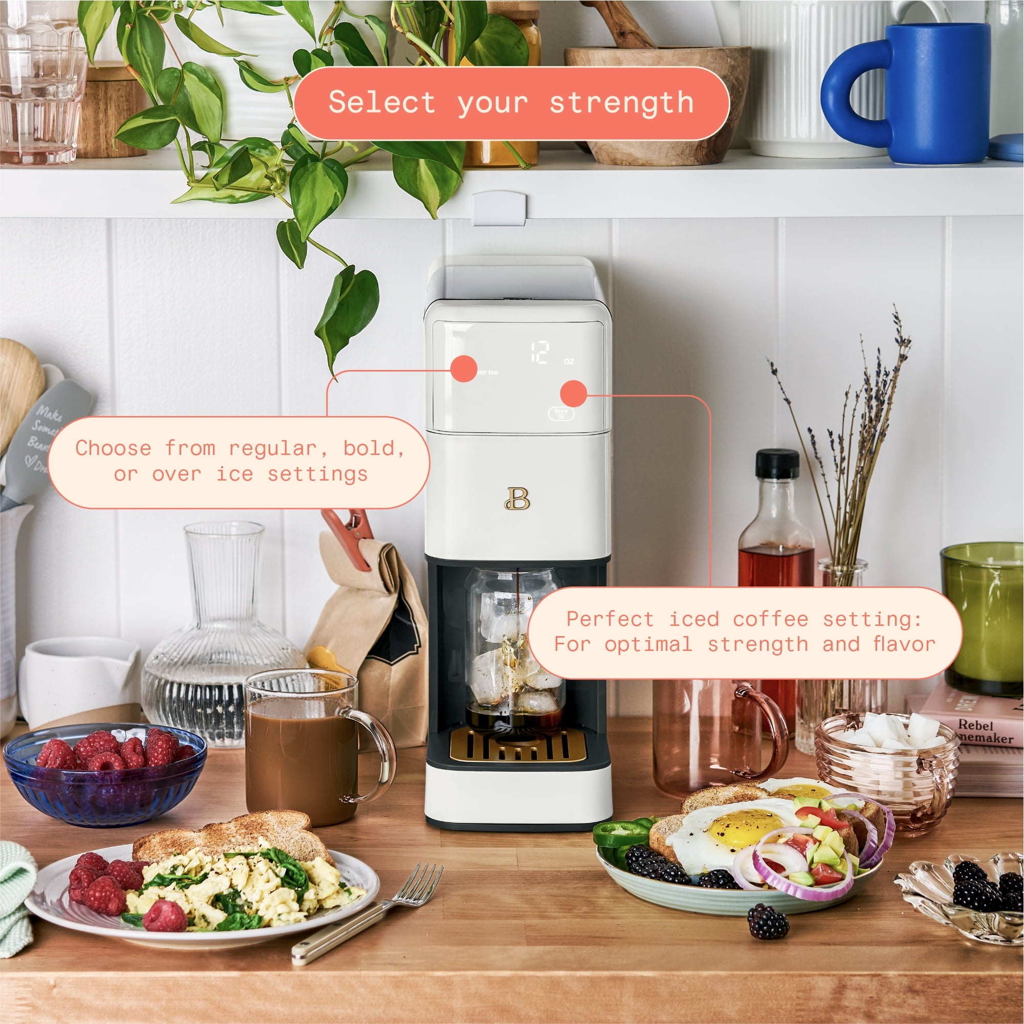 Beautiful Perfect Grind™ Programmable Single Serve Coffee Maker with Build-In Grinder, White Icing by Drew Barrymore