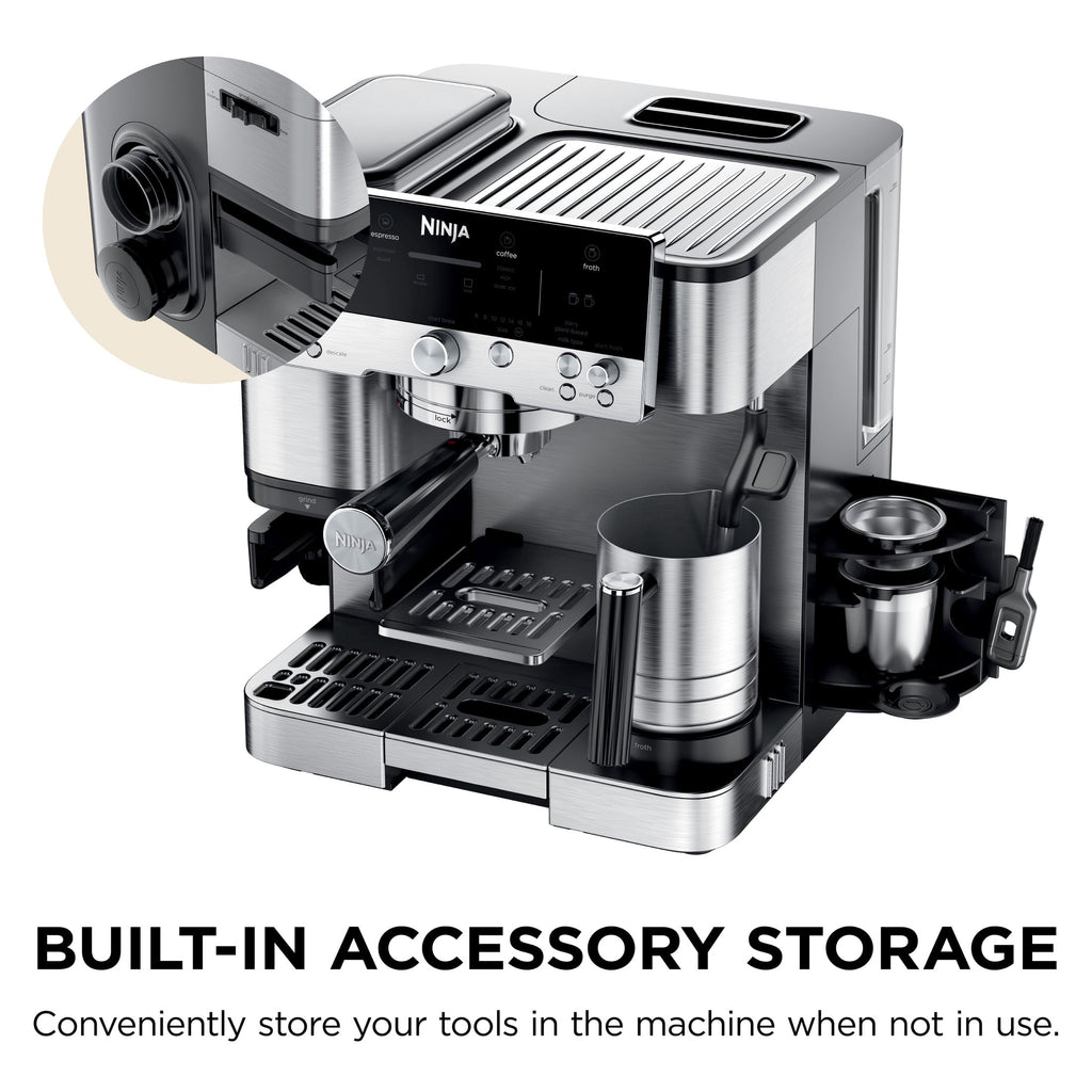 Ninja Luxe Café Premier Espresso Machine & Drip Coffee Maker, Rapid Cold Brew, Integrated Grinder, Assisted Tamper, Hands-Free Frother for Cappuccinos, Dairy or Non-Dairy, ES600 Stainless Steel