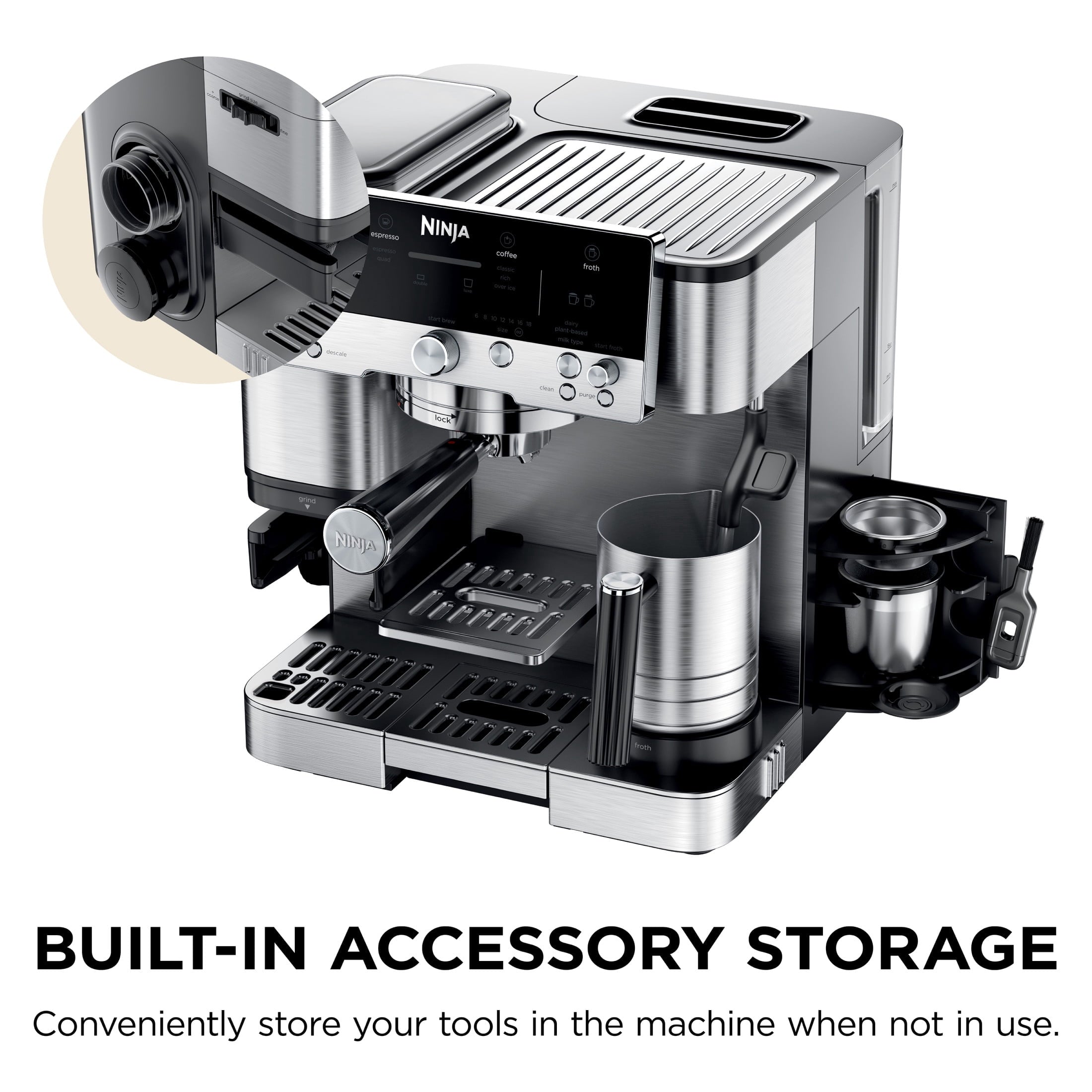 Ninja Luxe Café Premier Espresso Machine & Drip Coffee Maker, Rapid Cold Brew, Integrated Grinder, Assisted Tamper, Hands-Free Frother for Cappuccinos, Dairy or Non-Dairy, ES600 Stainless Steel