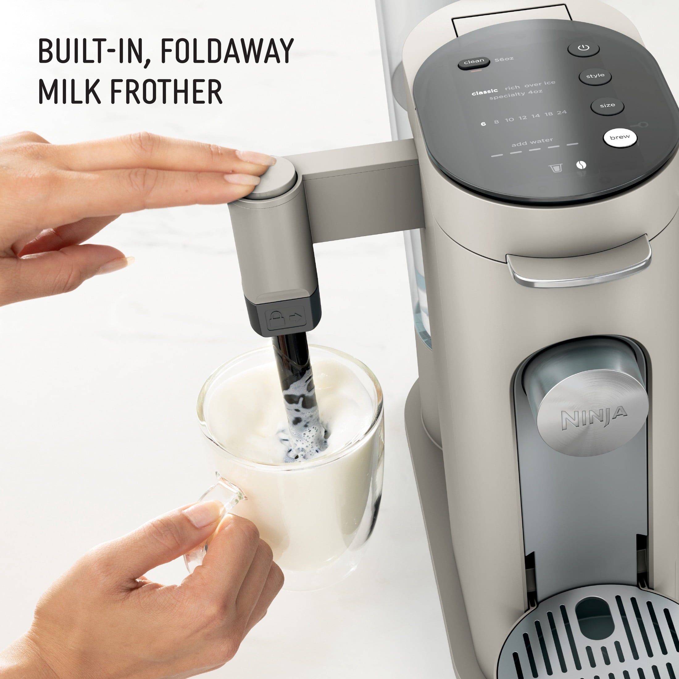 Ninja Pods & Grounds Specialty Single-Serve Coffee Maker, K-Cup Pod Compatible, Built-In Milk Frother, PB051, Black
