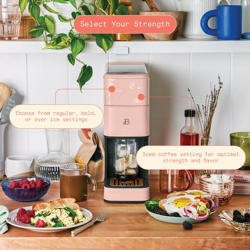 Beautiful Perfect Grind™ Programmable Single Serve Coffee Maker with Build-In Grinder, White Icing by Drew Barrymore