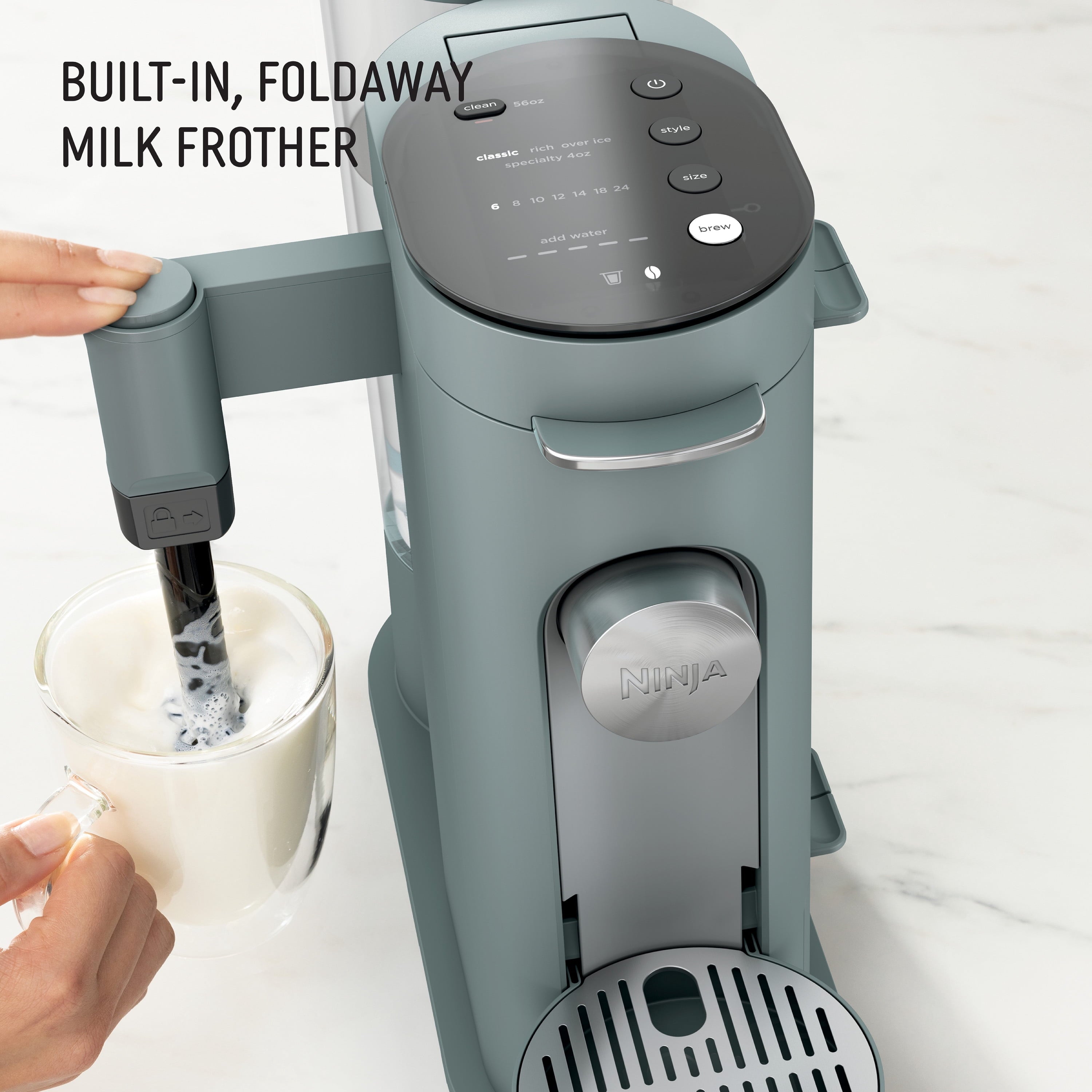 Ninja Pods & Grounds Specialty Single-Serve Coffee Maker, K-Cup Pod Compatible, Built-In Milk Frother, PB051, Black