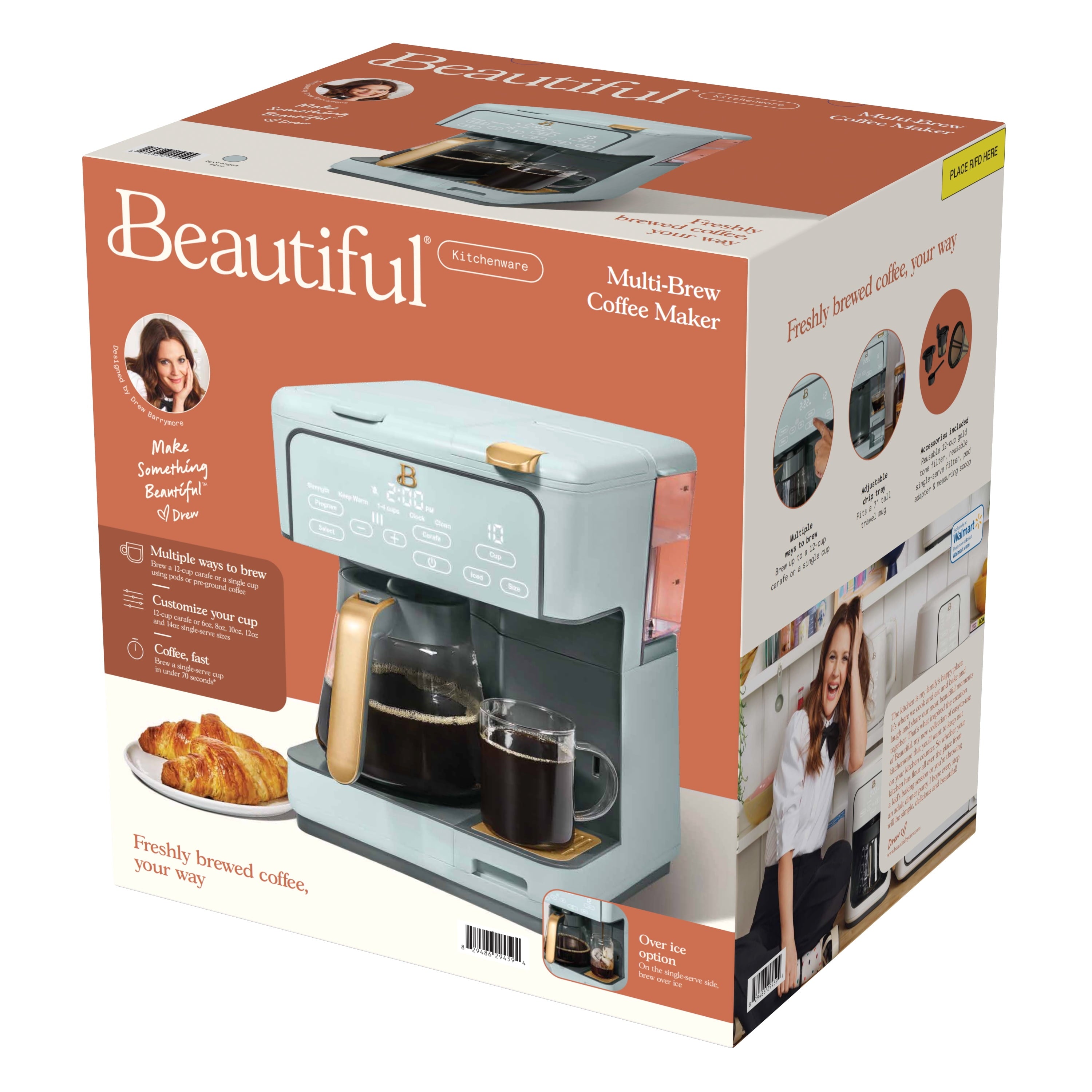 Beautiful Multi-Brew Coffee Maker, 12-Cup and Single-Serve Coffee Machine, Black Sesame by Drew Barrymore