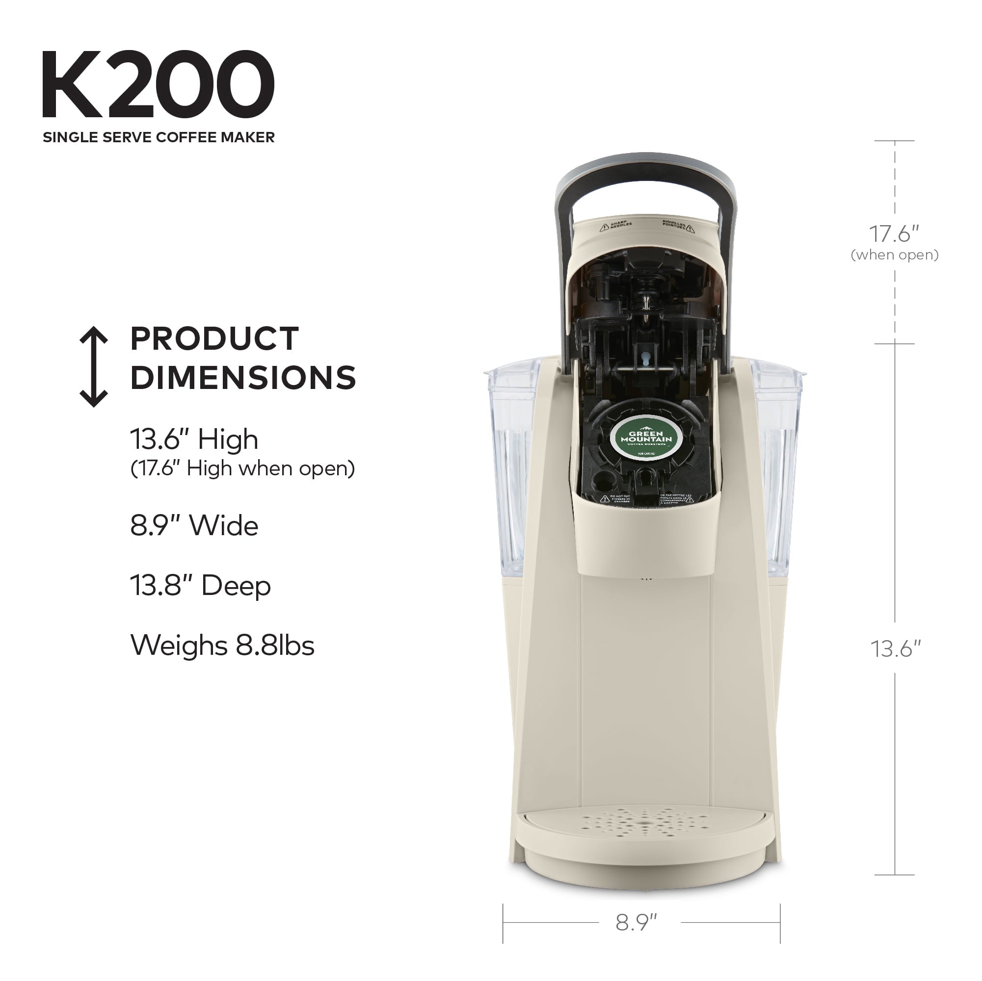 Keurig K200 Single-Serve K-Cup Pod Coffee Maker, Sandy Pearl