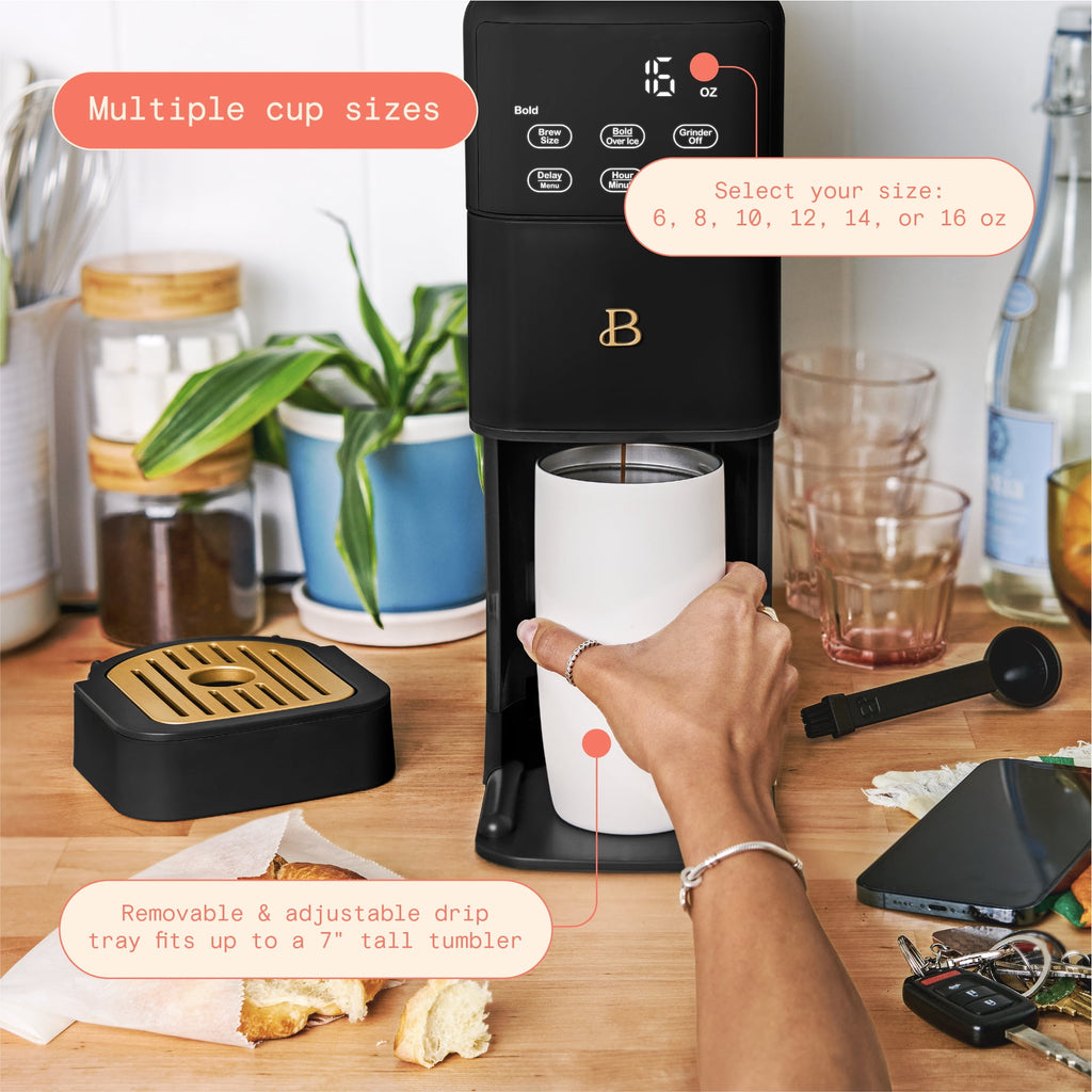 Beautiful Perfect Grind™ Programmable Single Serve Coffee Maker with Build-In Grinder, White Icing by Drew Barrymore