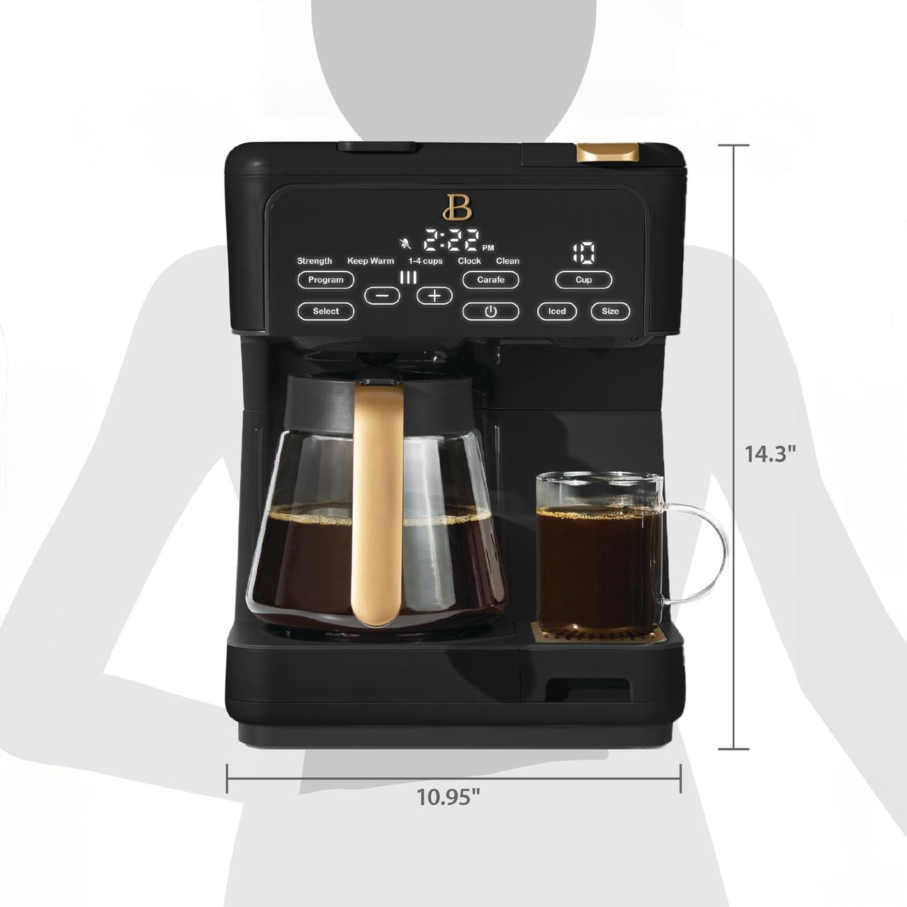 Beautiful Multi-Brew Coffee Maker, 12-Cup and Single-Serve Coffee Machine, Black Sesame by Drew Barrymore