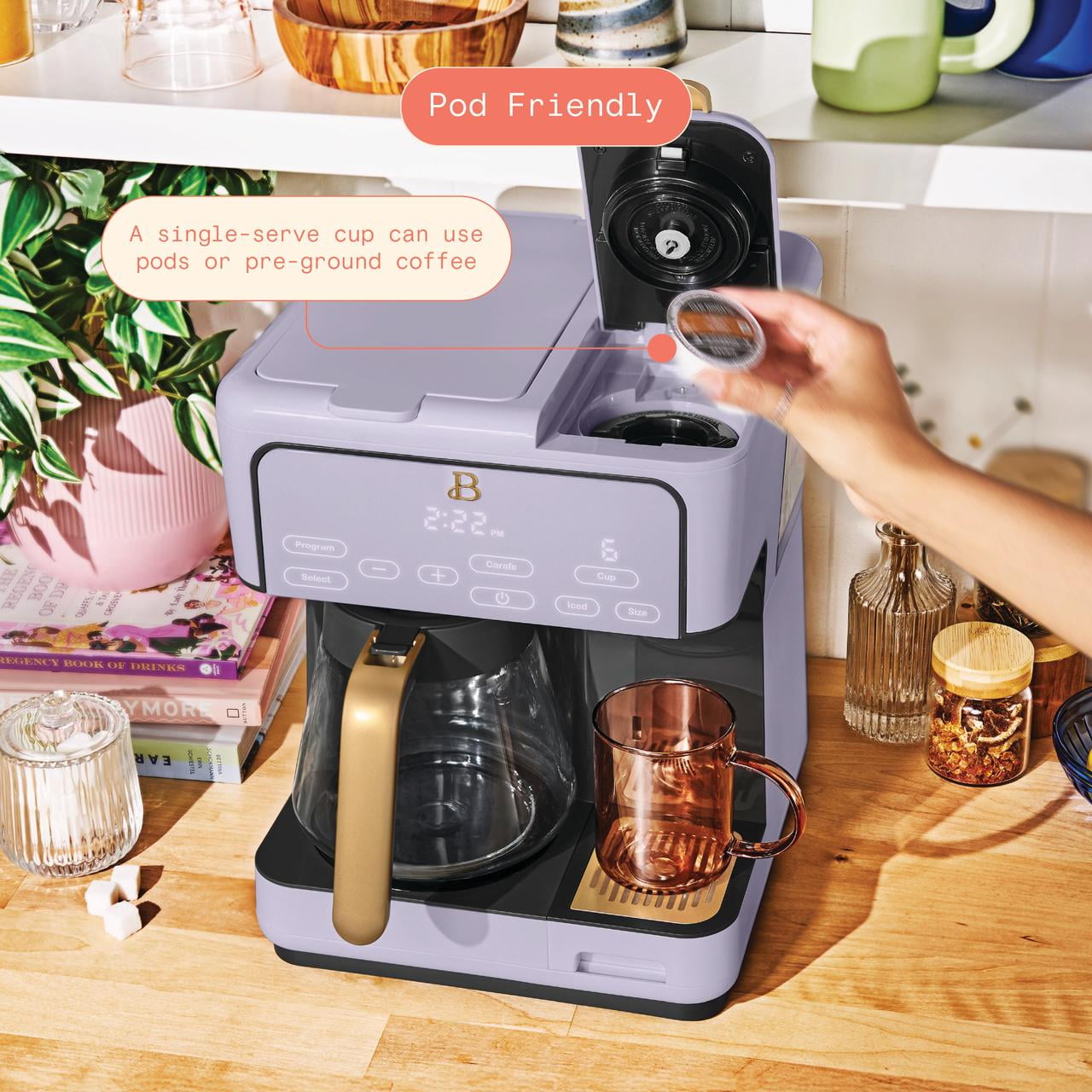 Beautiful Multi-Brew Coffee Maker, 12-Cup and Single-Serve Coffee Machine, Black Sesame by Drew Barrymore