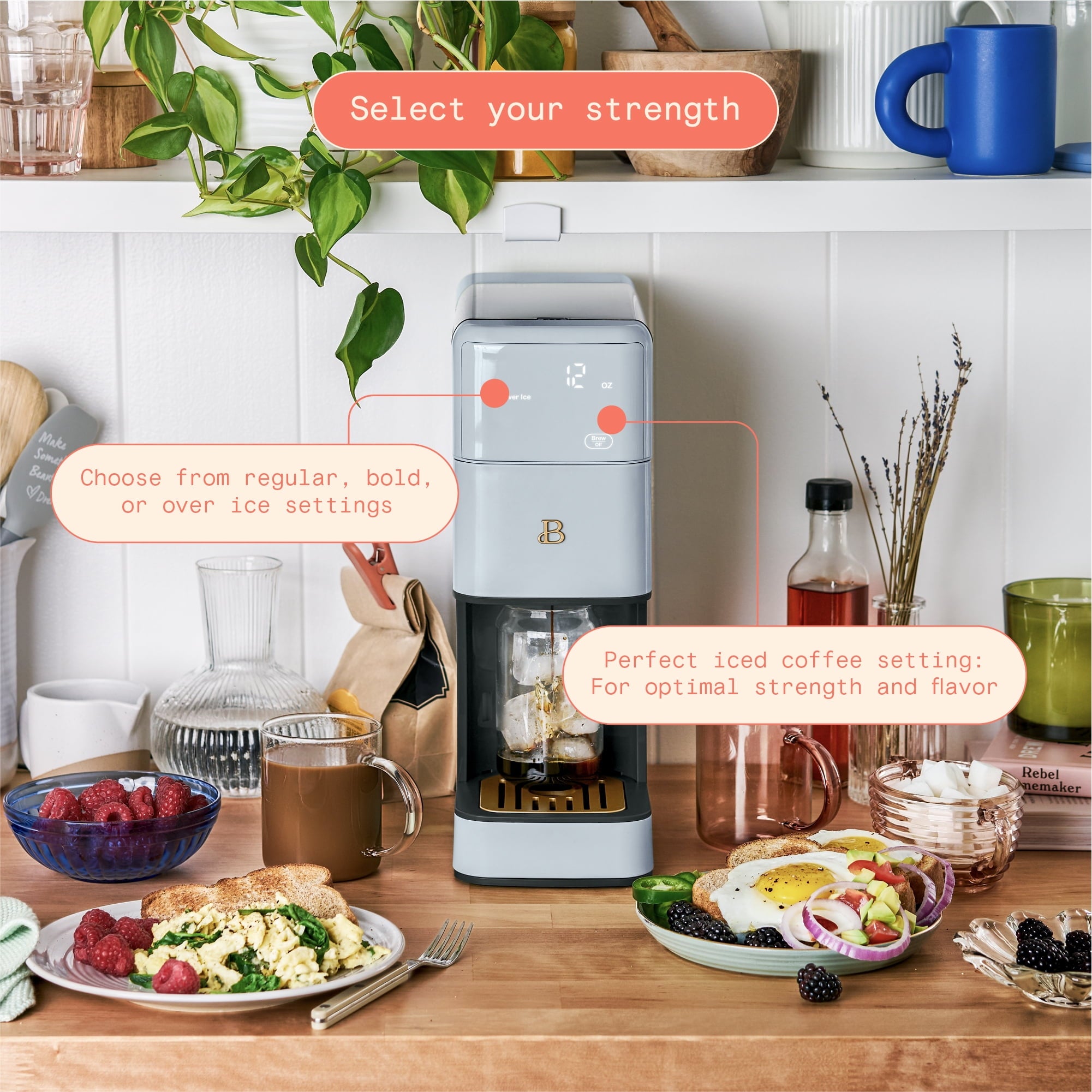 Beautiful Perfect Grind™ Programmable Single Serve Coffee Maker with Build-In Grinder, White Icing by Drew Barrymore