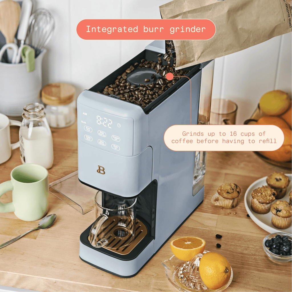 Beautiful Perfect Grind™ Programmable Single Serve Coffee Maker with Build-In Grinder, White Icing by Drew Barrymore