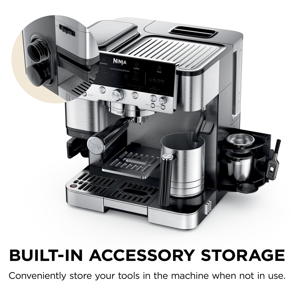 Ninja Luxe Café Premier Espresso Machine & Drip Coffee Maker, Rapid Cold Brew, Integrated Grinder, Assisted Tamper, Hands-Free Frother for Cappuccinos, Dairy or Non-Dairy, ES600 Stainless Steel